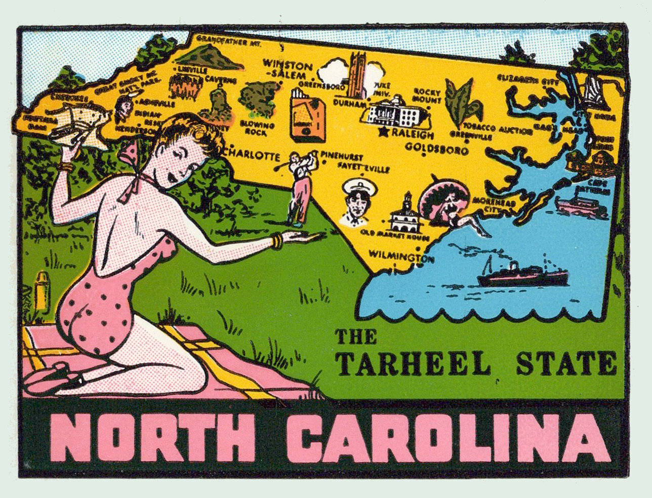 (image for) North Carolina (2) The Tarheel State Vintage Vacation Sticker